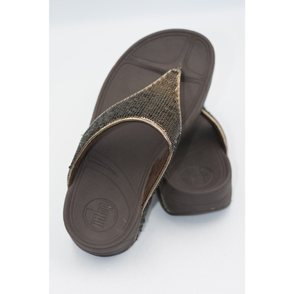 FitFlop ELECTRA Brown Bronze Sequin Flip Flop Sandals Women's Size 5 NICE - Picture 4 of 7
